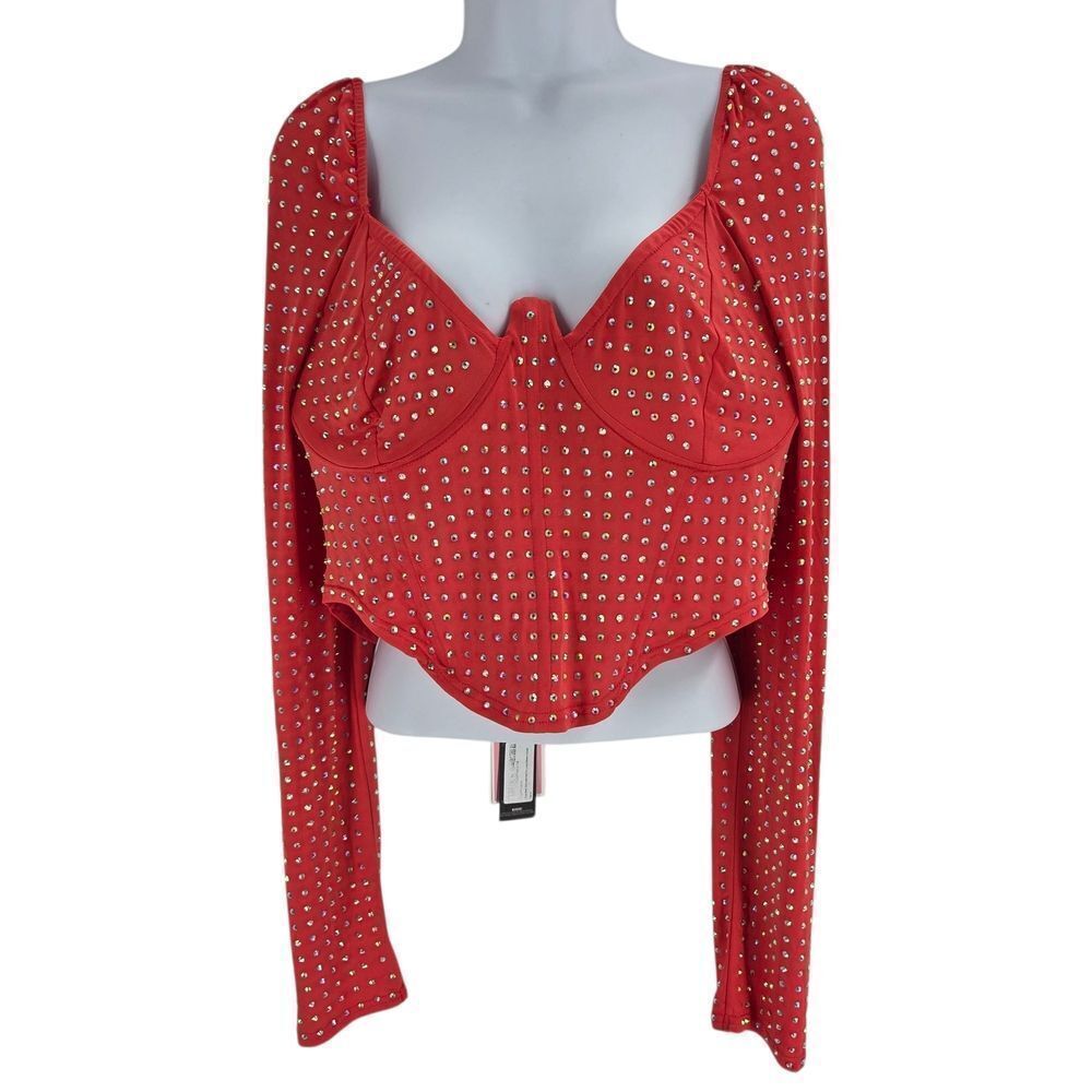 NTW PrettyLittleThing Red Rhinestone Blouse - Picture 2 of 5